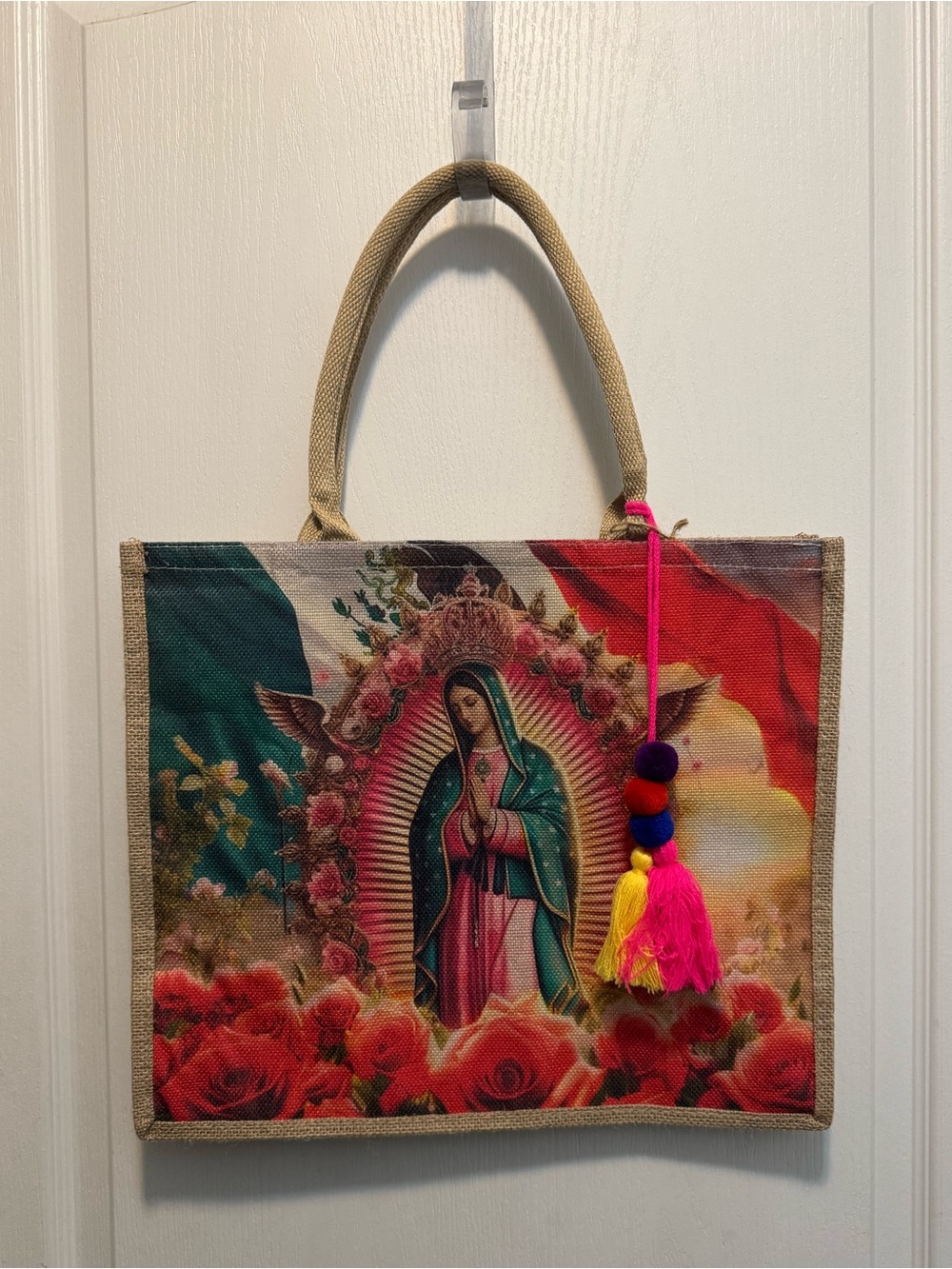 Our Lady of Guadalupe Jute Tote Bag